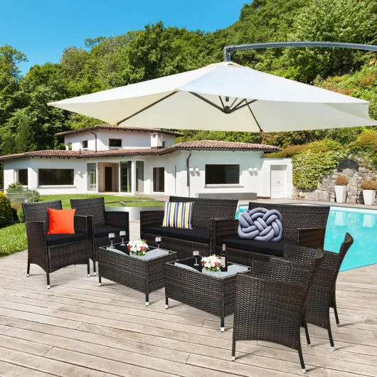 4 Pieces Rattan Sofa Set with Glass Table and Comfortable Wicker for Outdoor Patio-Black