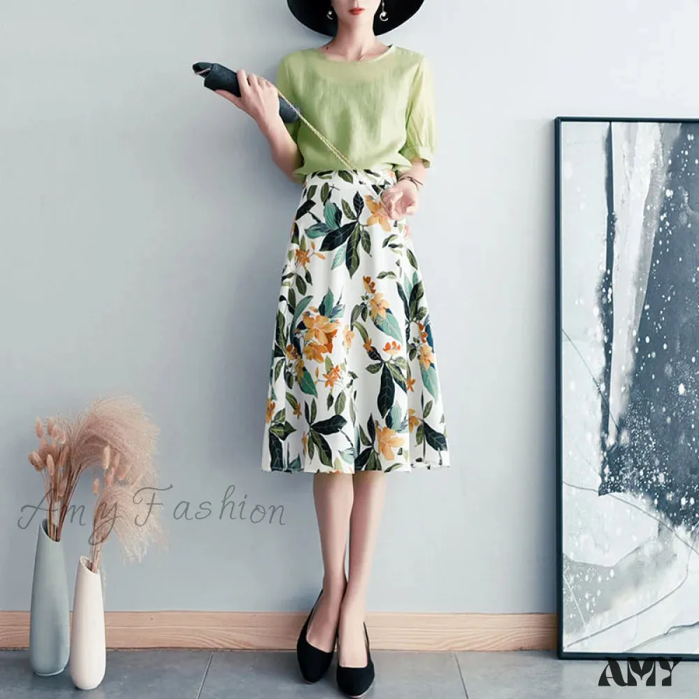 Amy Fashion - Satin Office Lady Silk Midi Skirts