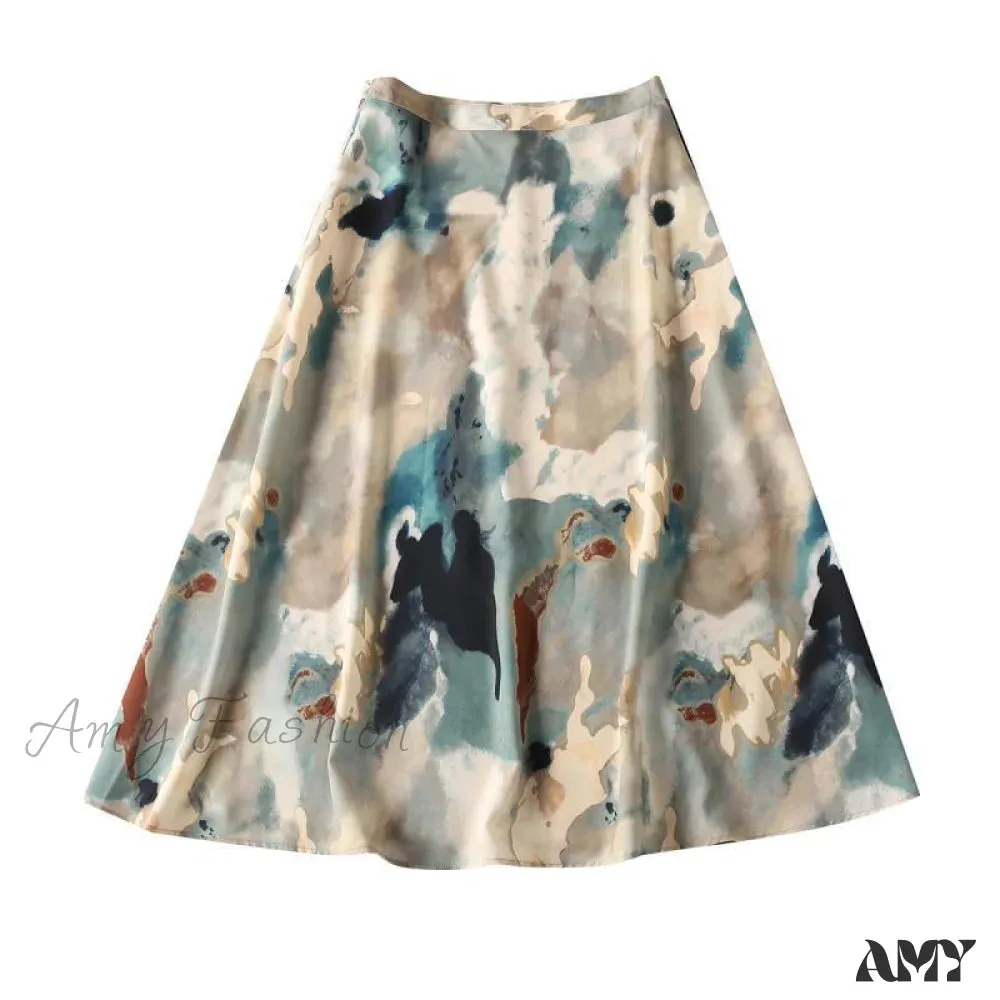 Amy Fashion - Satin Office Lady Silk Midi Skirts