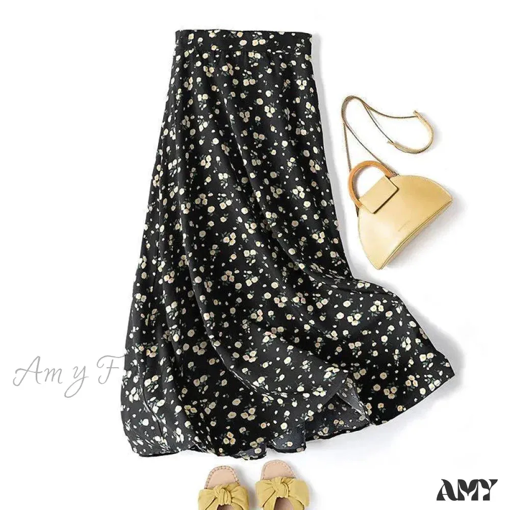 Amy Fashion - Satin Office Lady Silk Midi Skirts