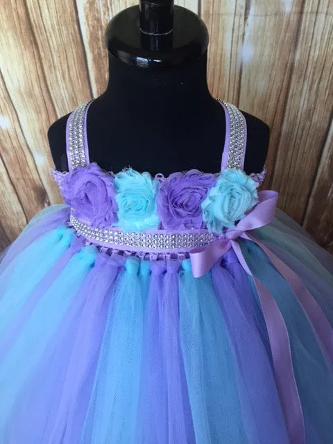 Aqua & Lavender Girls Tutu Dress, Aqua Flower Girl Dress, Aqua & Lavender Flower Girl Dress