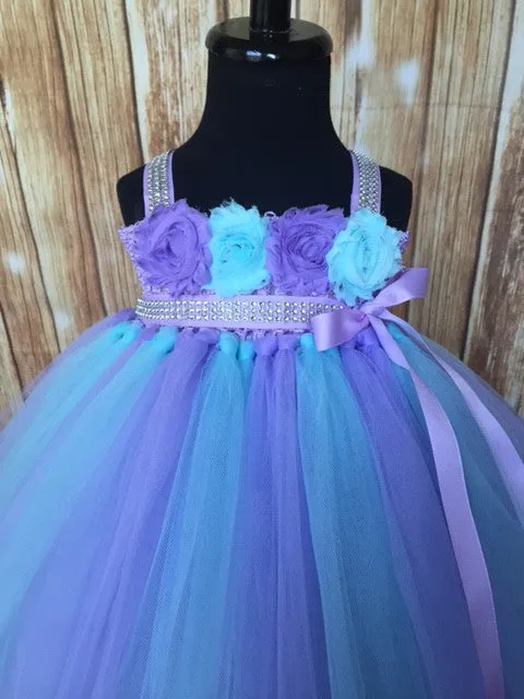 Aqua & Lavender Girls Tutu Dress, Aqua Flower Girl Dress, Aqua & Lavender Flower Girl Dress