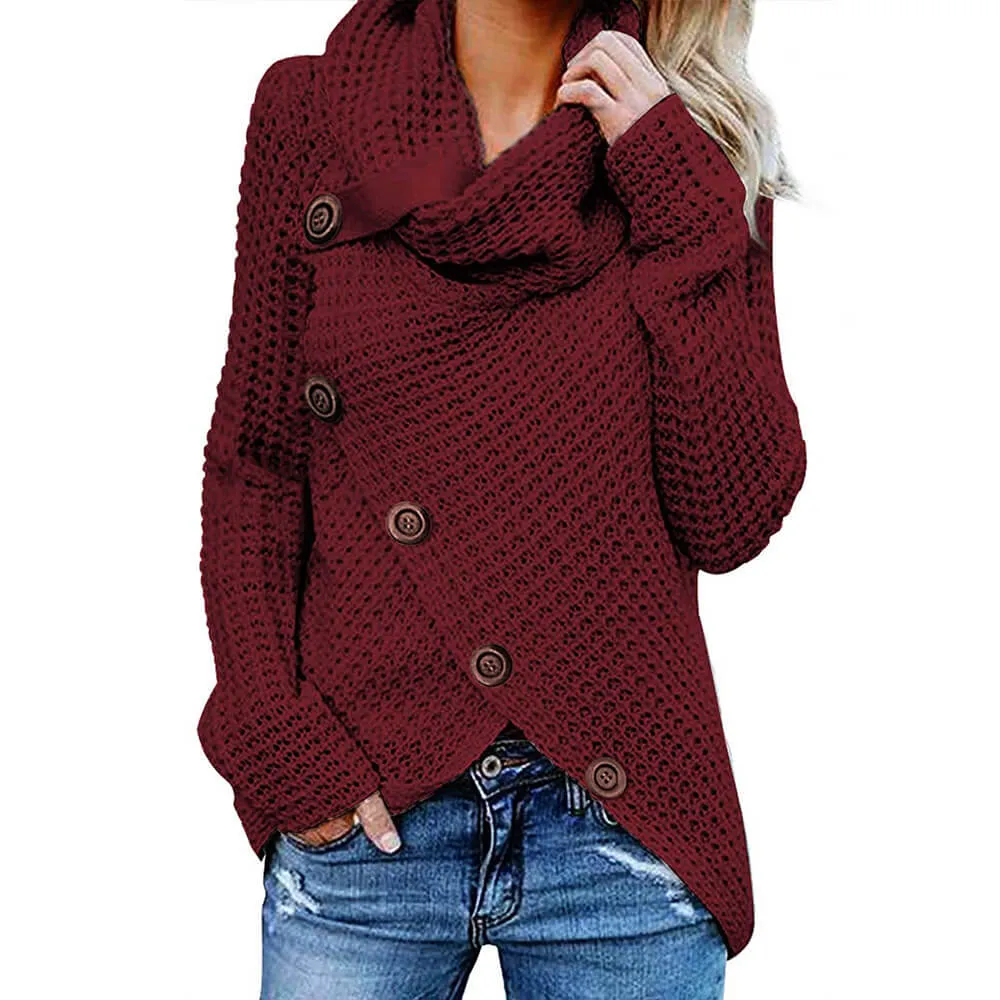 Asymmetric Turtleneck Casual Cozy Women Wrap Sweater