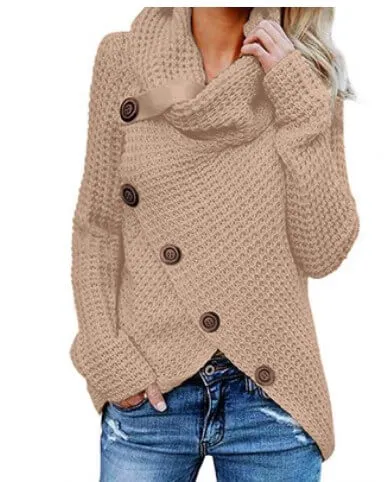 Asymmetric Turtleneck Casual Cozy Women Wrap Sweater