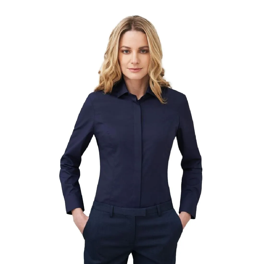 BA149-14 Brook Taverner Ladies Long Sleeve Parma Shirt Navy Size 14