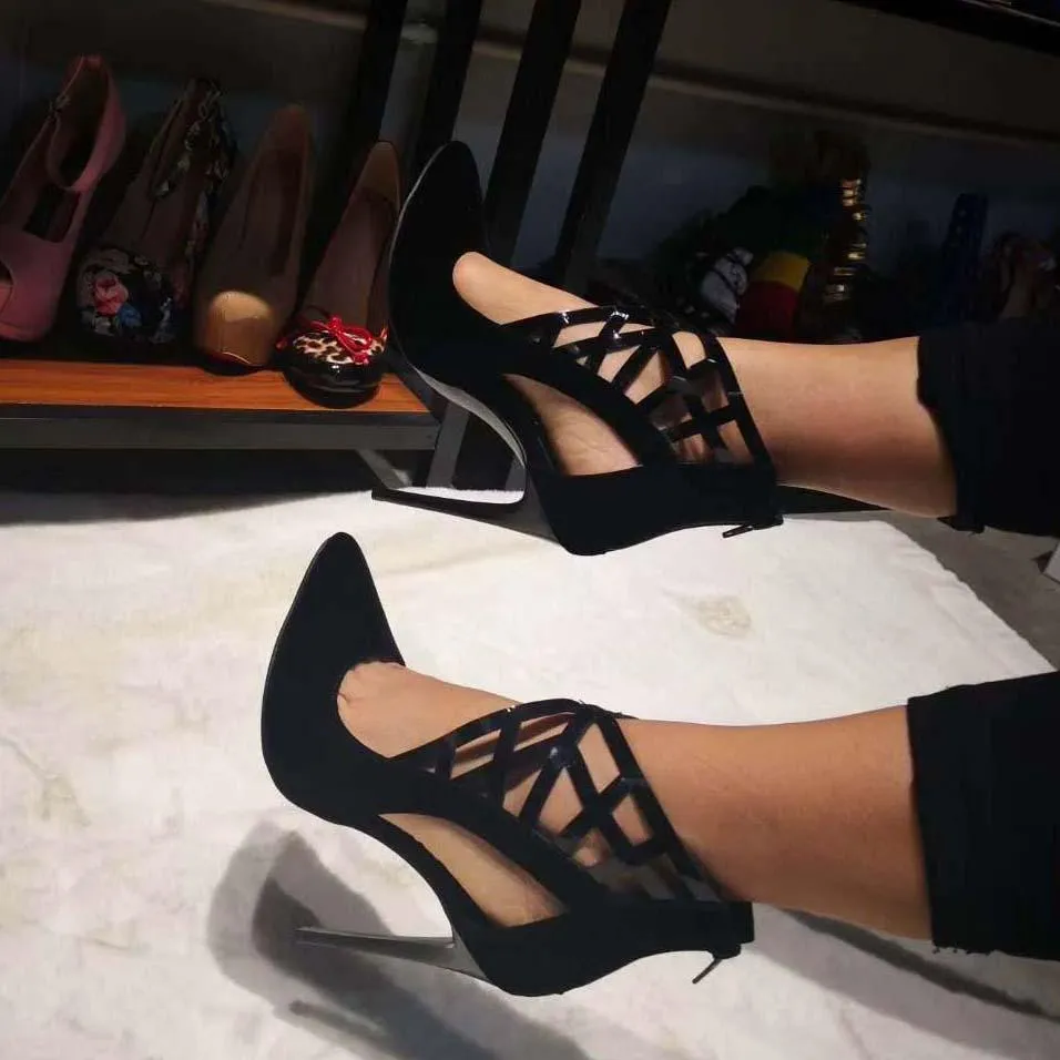 Black Closed Toe Suede Cutout Sandals