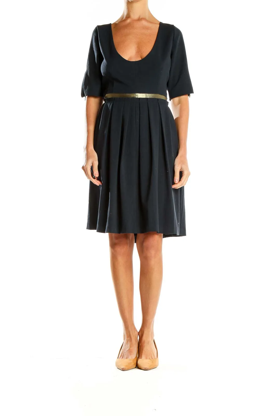 Black Elegant Belted Cocktail Dress