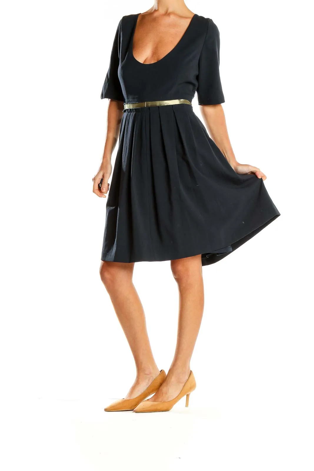 Black Elegant Belted Cocktail Dress