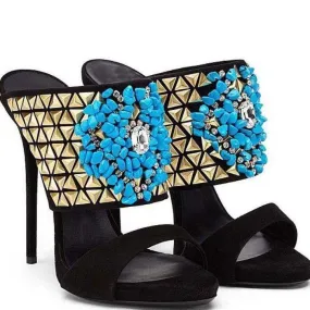 Black Gladiators High Heel Embellished Sandals