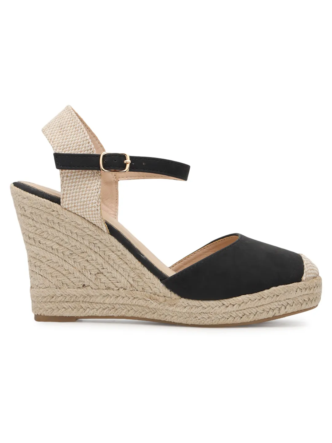 Black PU Stylish Buckle Wedges (TC-RS3661-BLK)