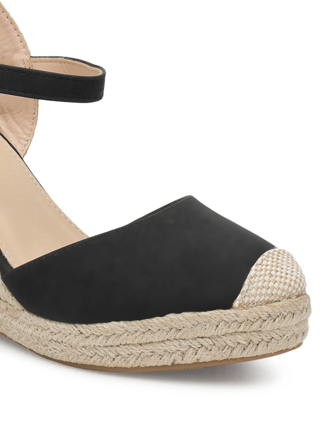 Black PU Stylish Buckle Wedges (TC-RS3661-BLK)