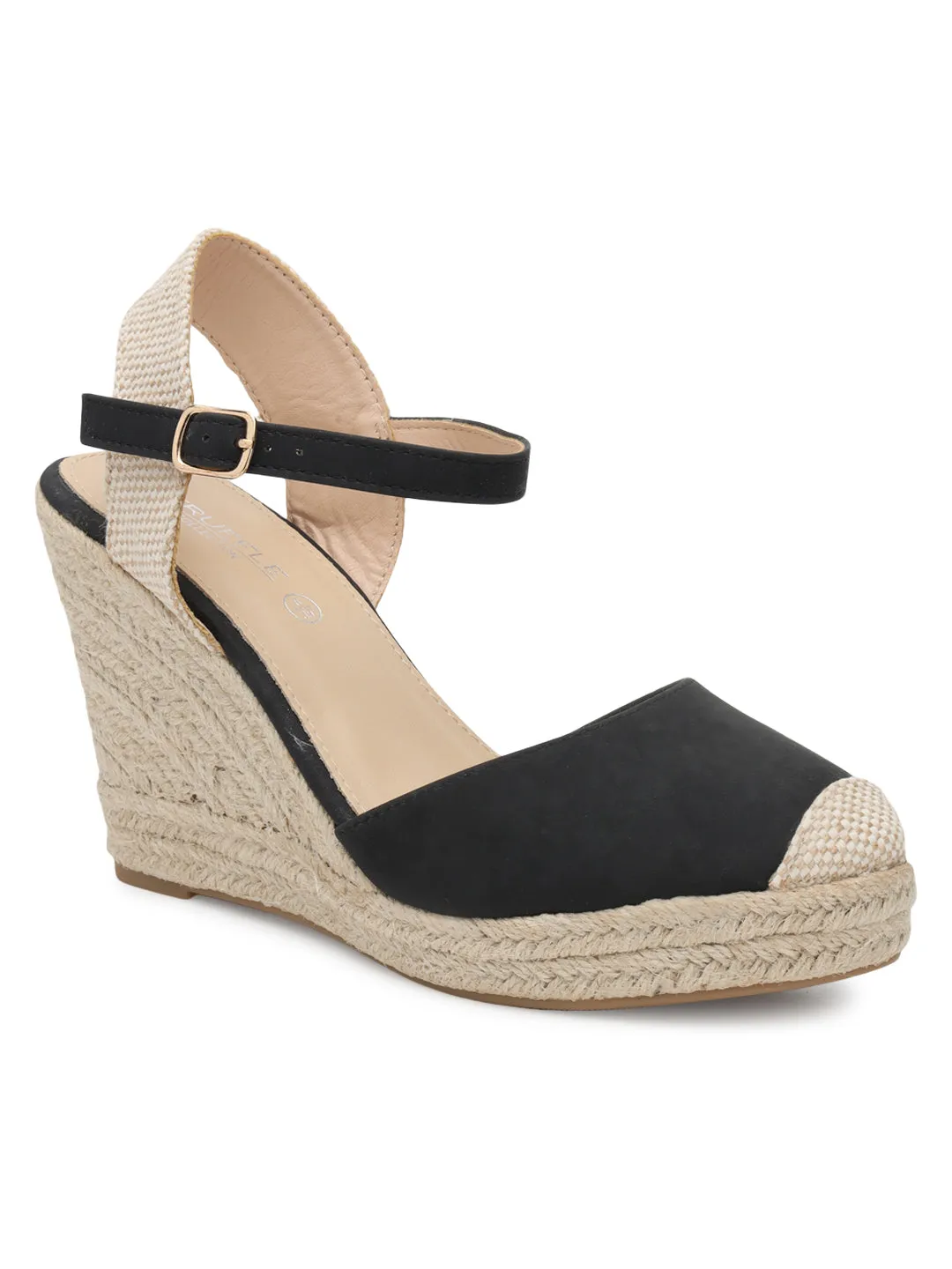 Black PU Stylish Buckle Wedges (TC-RS3661-BLK)