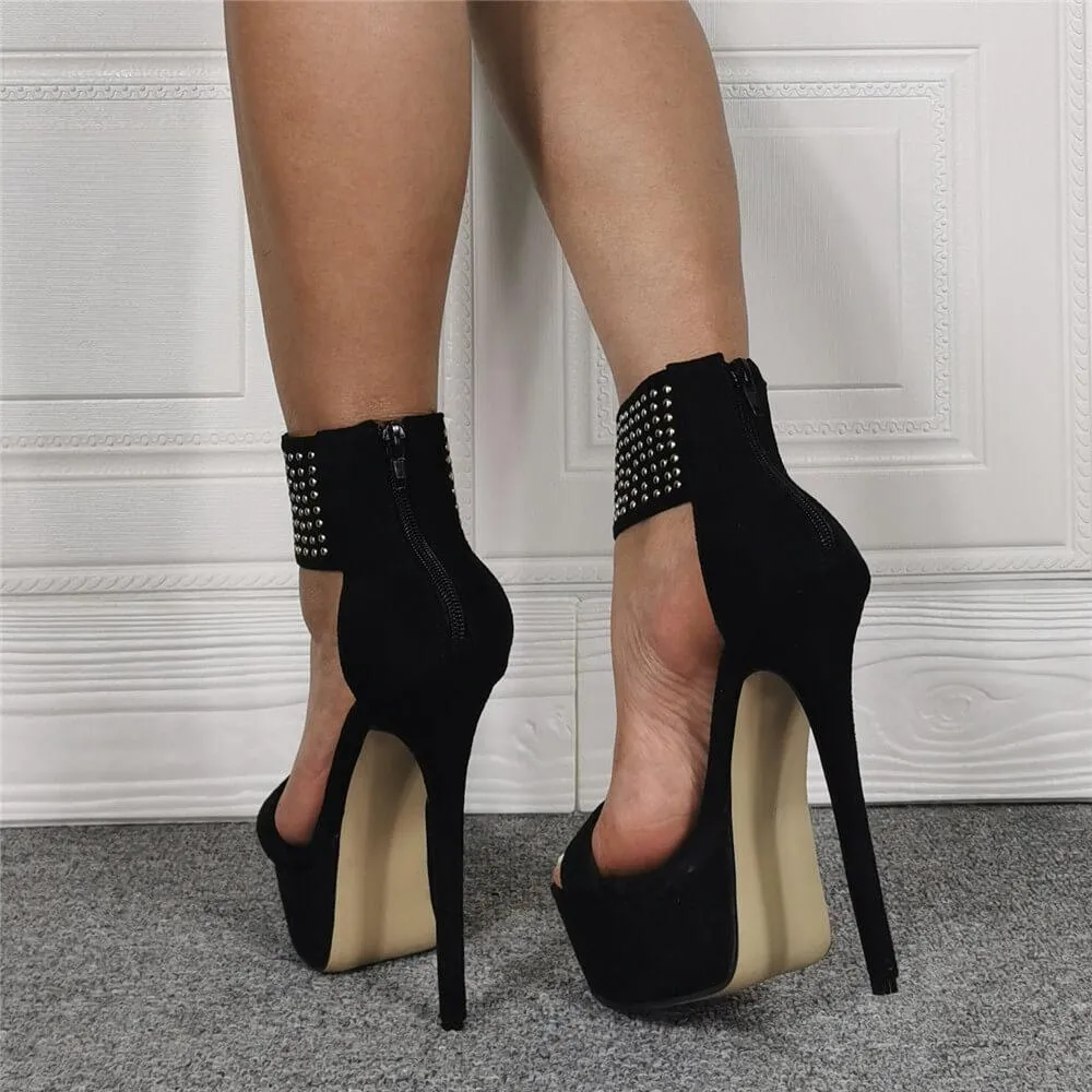 Black Rhinestone Platform Buckle High Heel Sandals