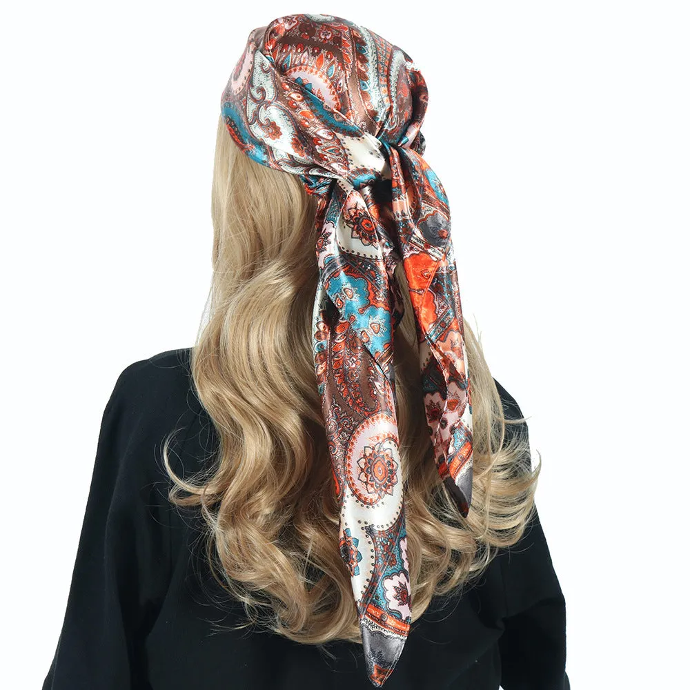 Chain Printed Scarf Women's Casual Scarf 90 90cm Satin Large Kerchief