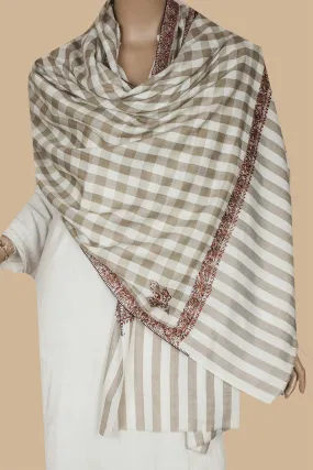 Checkered Pattern Kashmir Embroidered Woolen Shawl