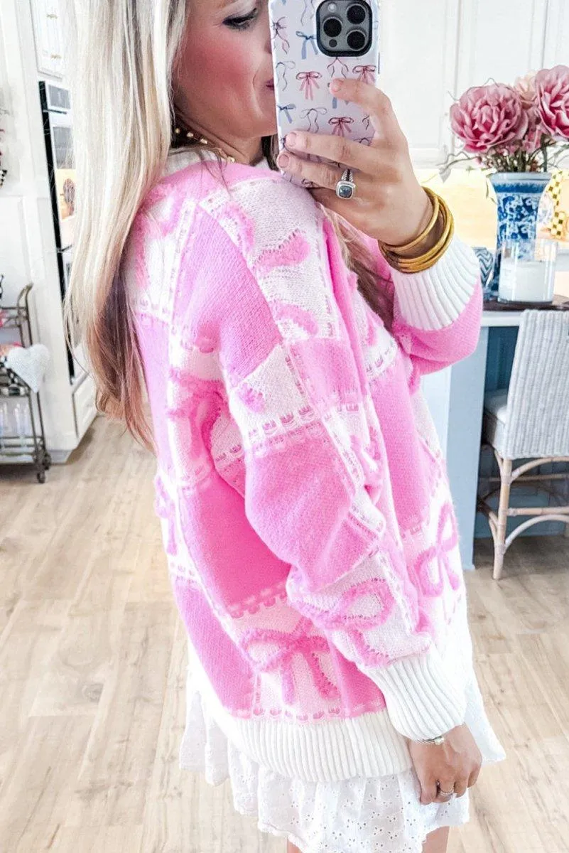 Checkered Pink Bow Knots Sweater