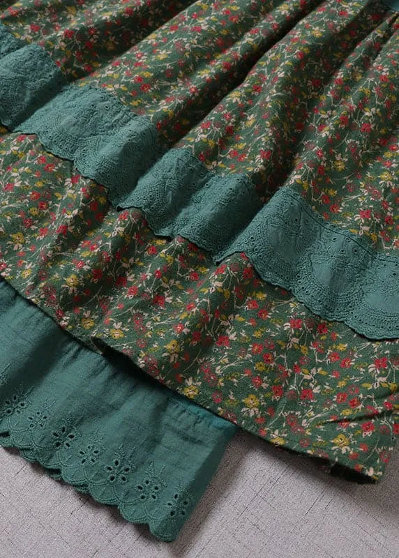 Chic Green Lace Patchwork Print Skirts Winter