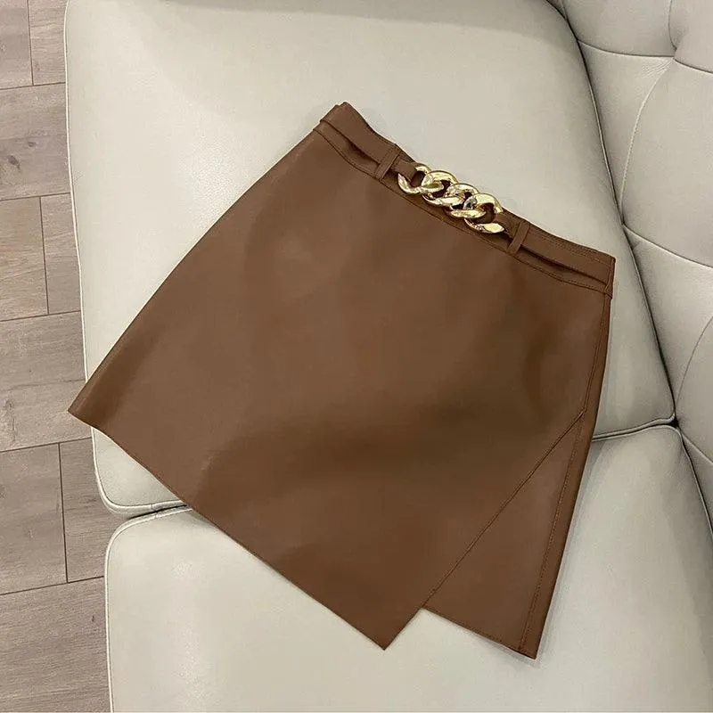 Chic High-Waist Real Leather Mini Skirt with Contemporary Flair