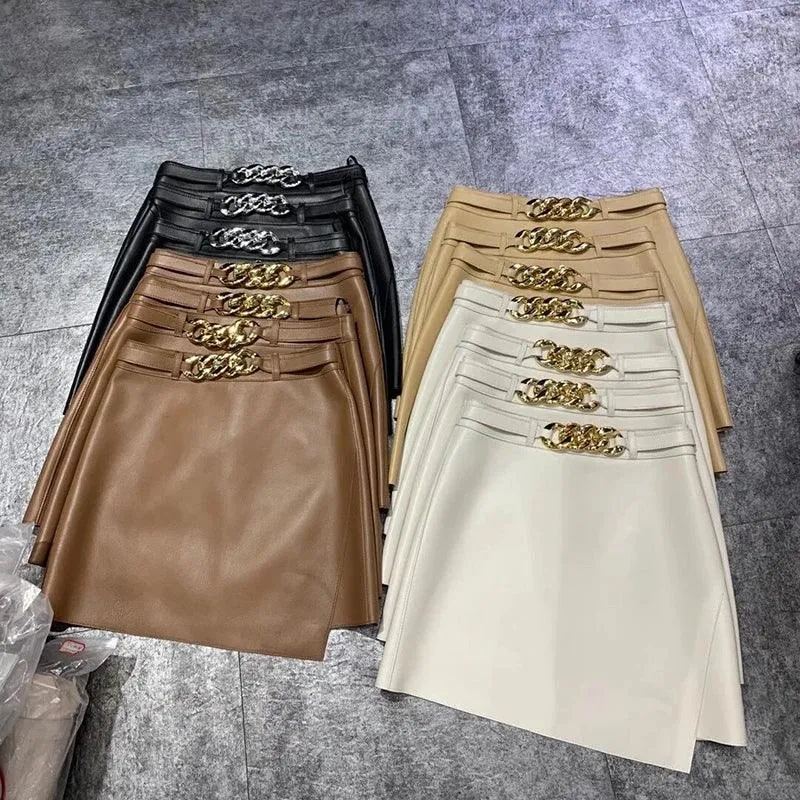 Chic High-Waist Real Leather Mini Skirt with Contemporary Flair