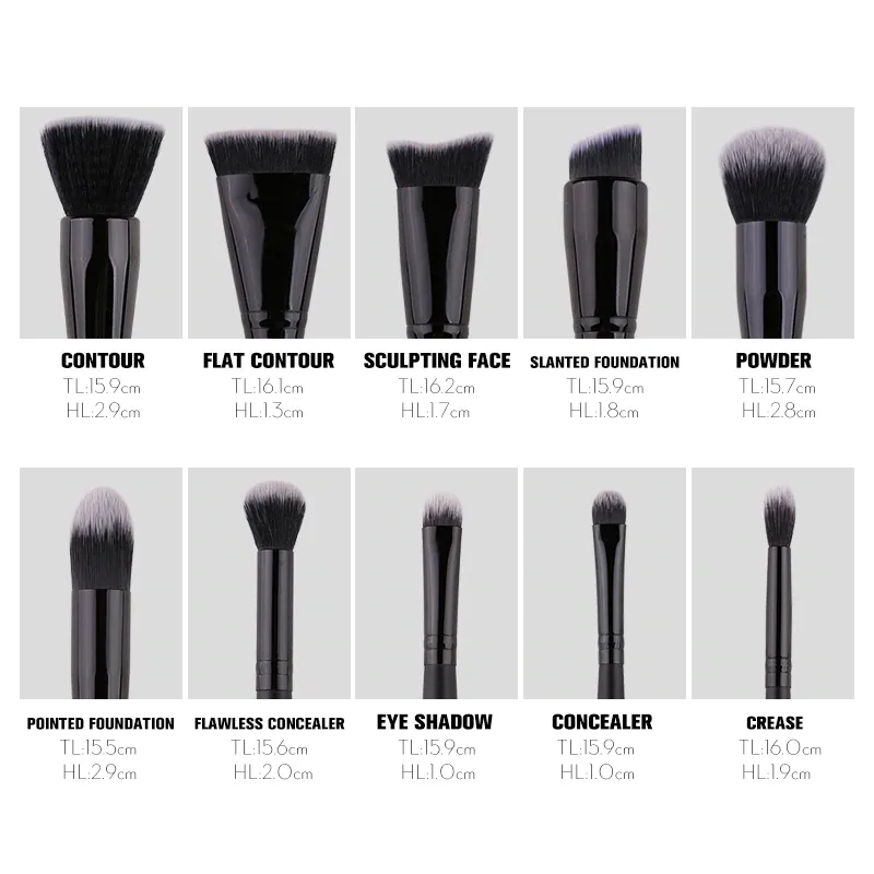 Classic Black Makeup Brush Set - 7/9/15PCS