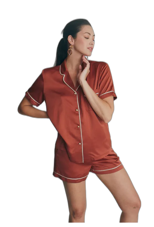 Comfortable and Chic Soft Satin Shorts Pajamas Set Cinnamon for Women Satin Pyjamas