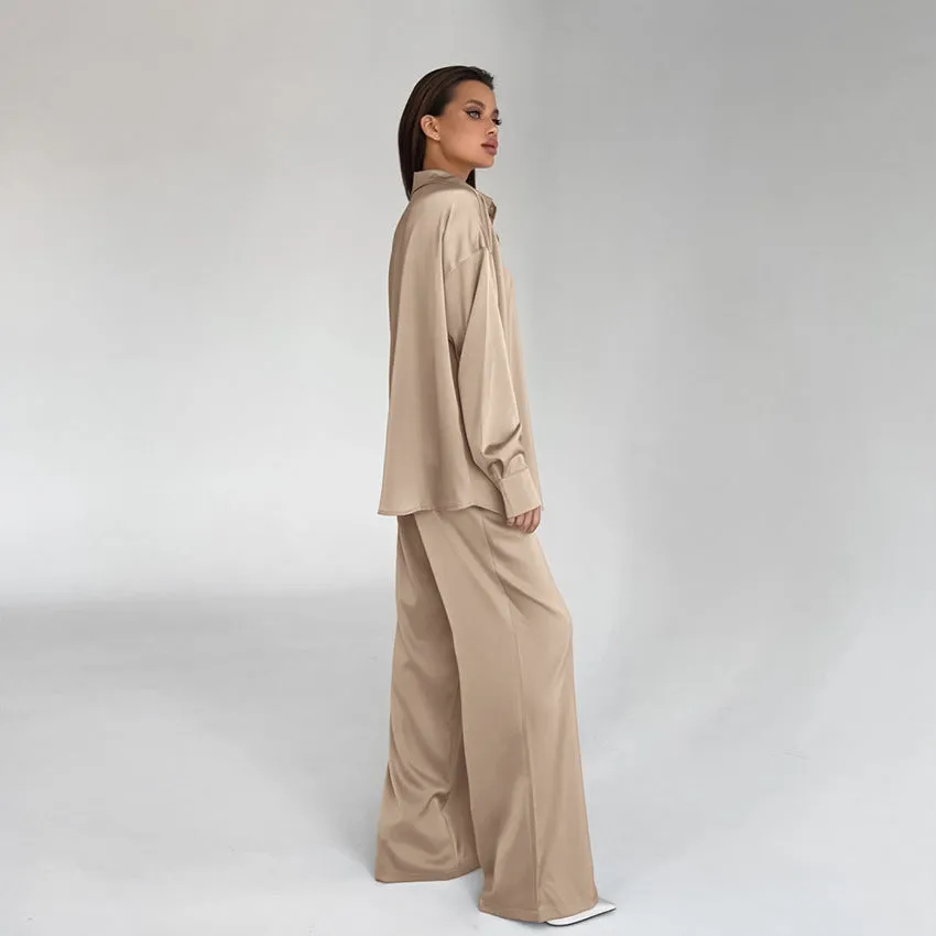 Comfortable Casual Loose Drape Shirt Wide Leg Pants Commuter Suit Wholesale Womens Clothing