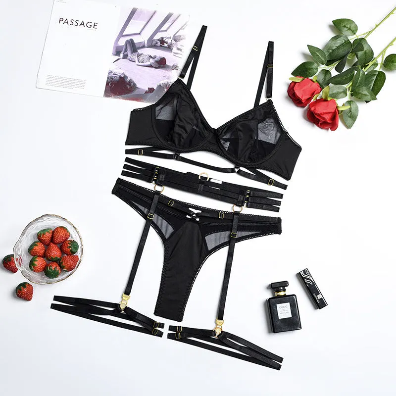 comfortable gathering lingerie four-piece set