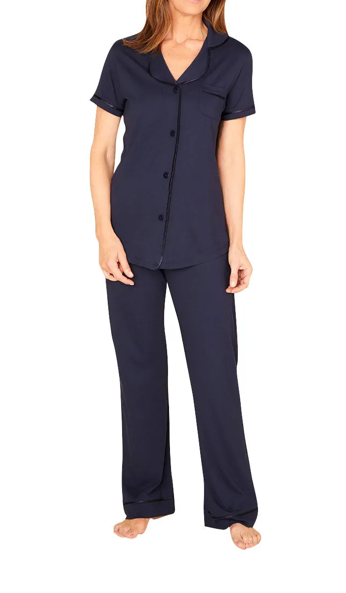 Cosabella 50% Modal and 50% Cotton Pyjama Short Sleeve Top & Long Pant in Navy 9645