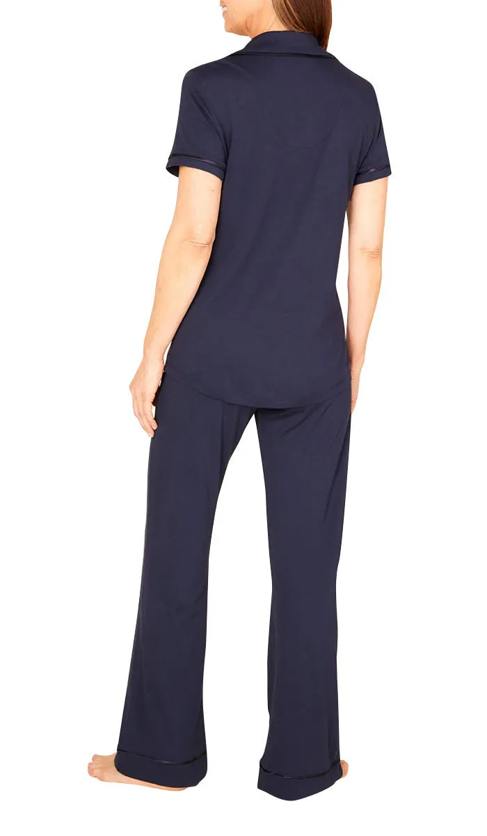 Cosabella 50% Modal and 50% Cotton Pyjama Short Sleeve Top & Long Pant in Navy 9645