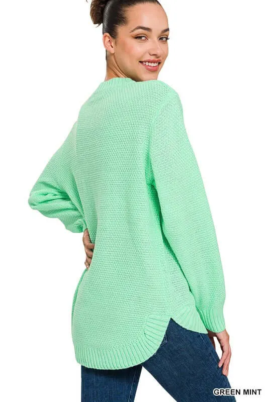 Cozy Hi-Low Long Sleeve Round Neck Sweater