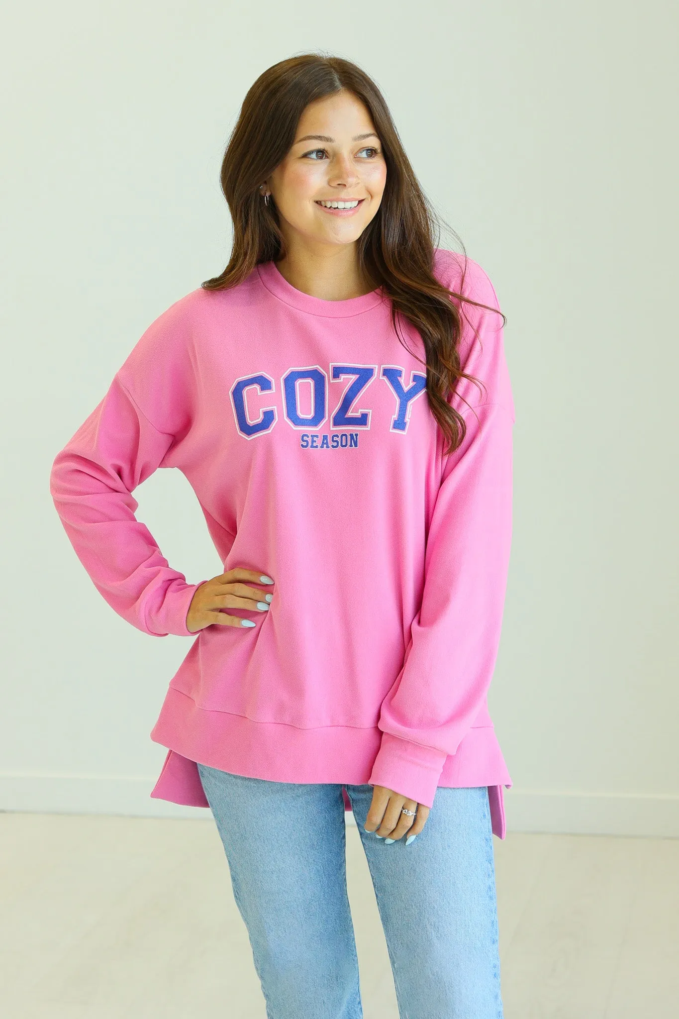 Cozy Season on Pink Sweatshirt