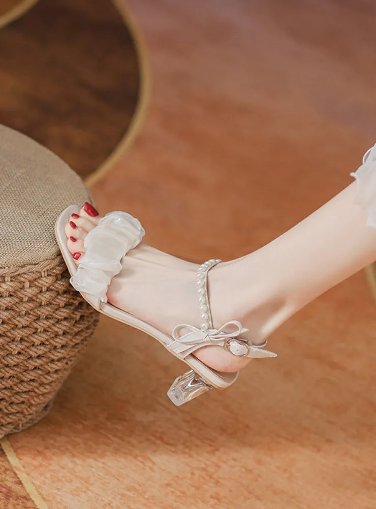 Crystal Thick-heeled Pearl Sandals