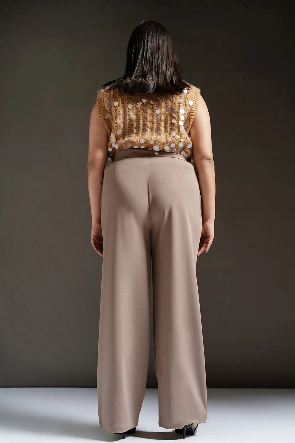 Dark Taupe Curve Textured Korean Pants