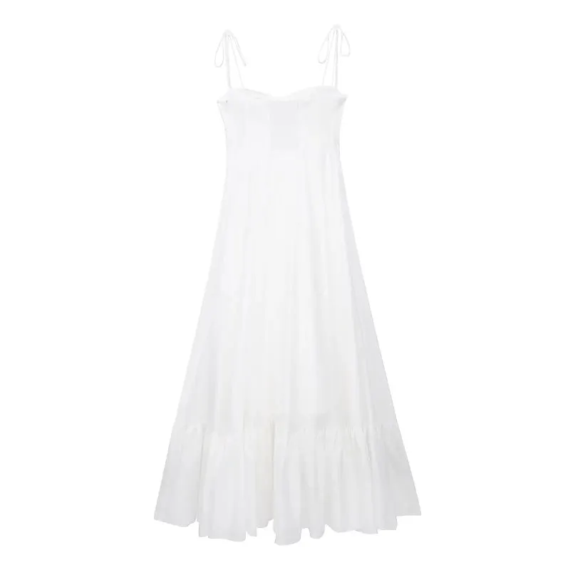 Elegant Women's White Spaghetti Strap Summer Long Dress