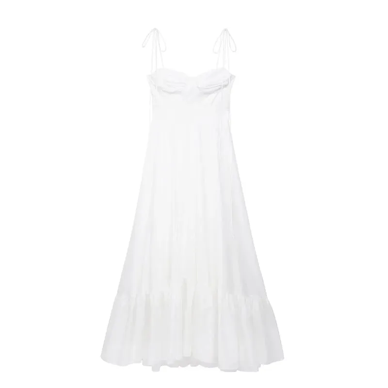 Elegant Women's White Spaghetti Strap Summer Long Dress