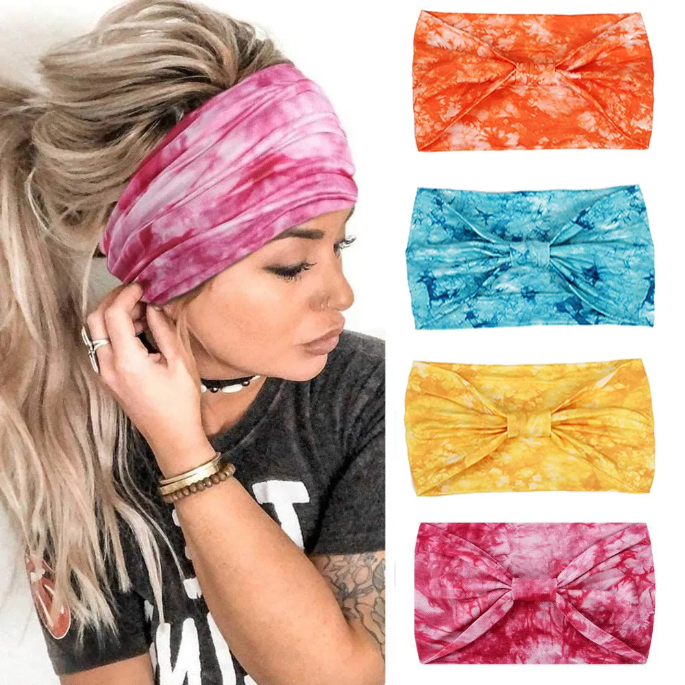 European And American New Tie-dye Sports Sweat-absorbent Hair Band Women's Super Wide Headscarf