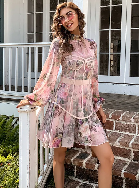 Floral Sweet Lantern Sleeve Dress