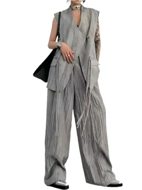 Gray striped set of 2 crossed vest top and pants