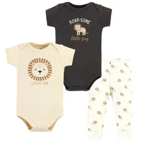 Hudson Baby Cotton Bodysuit and Pant Set, Brave Lion Short Sleeve