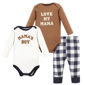 Hudson Baby Cotton Bodysuit and Pant Set, Brown Navy Mamas Boy Long-Sleeve