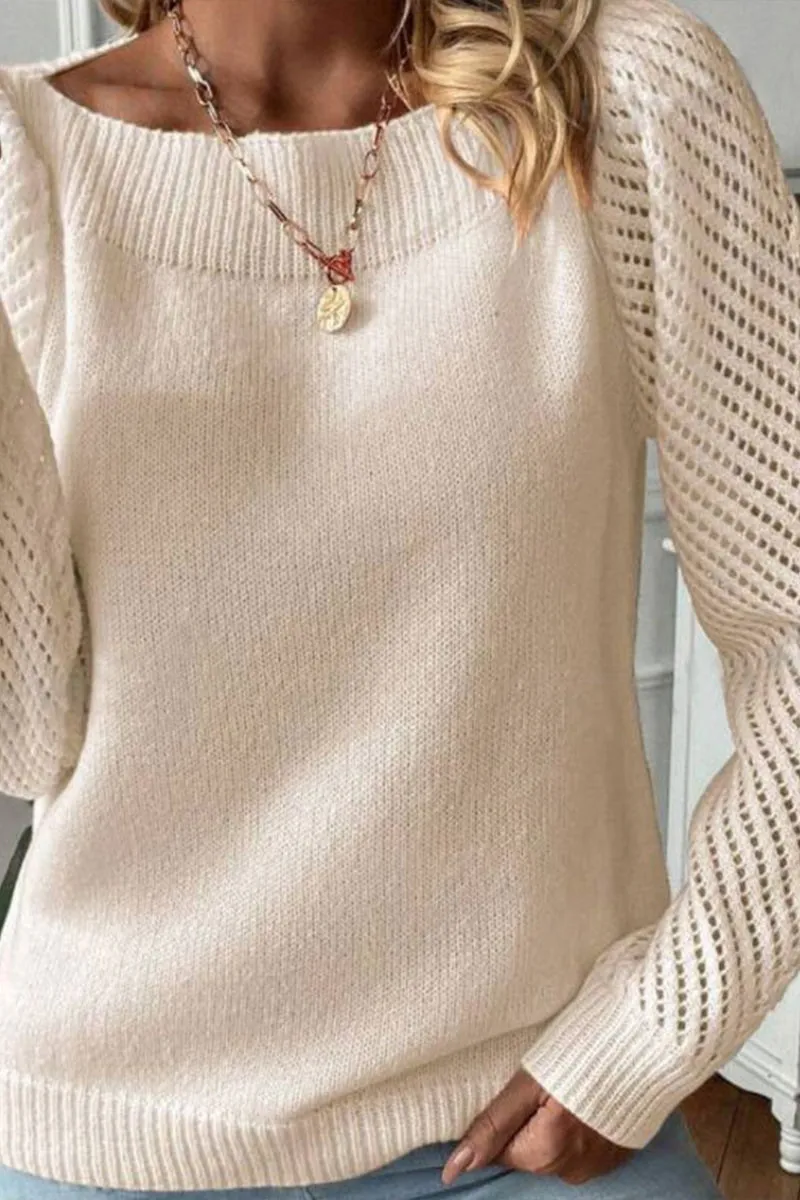 HWS1076 Cozy Contrast-Sleeve Sweater