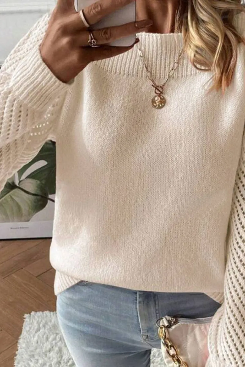 HWS1076 Cozy Contrast-Sleeve Sweater