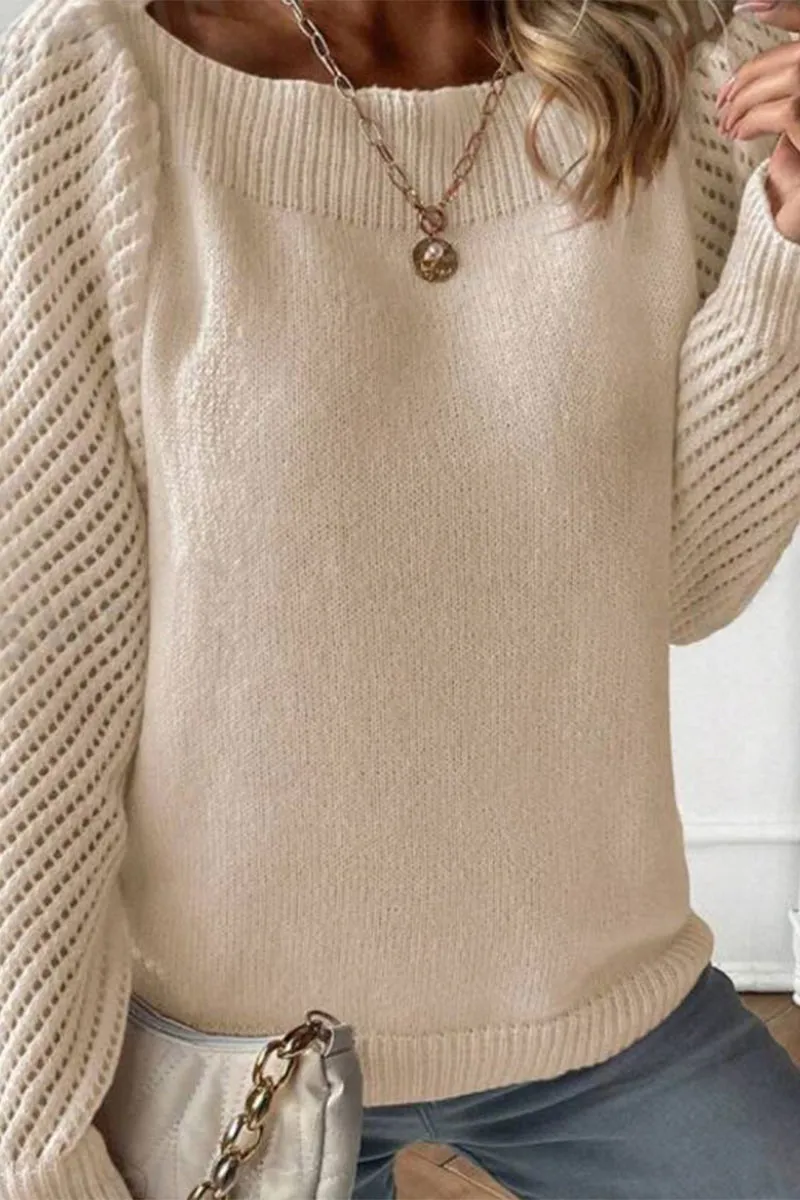 HWS1076 Cozy Contrast-Sleeve Sweater