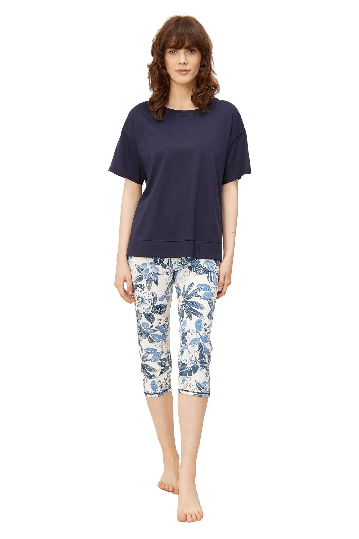 Indigo Floral Capri Pants Pajama Set