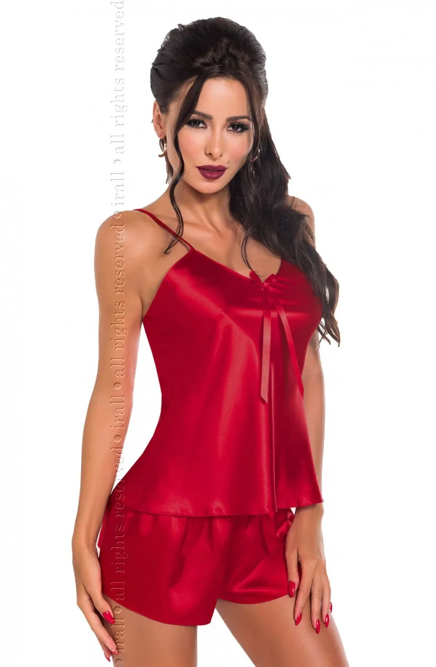 Ladies Comfortable Sexy Satin Block Colour Slip Cami Top & Shorts Set