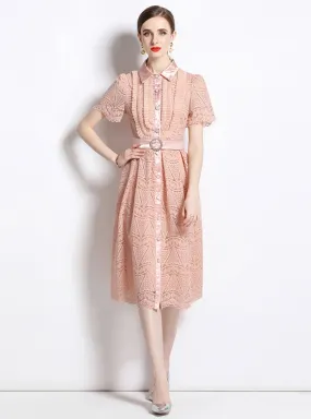 Lapel Heavy Industry Openwork Lace Dress