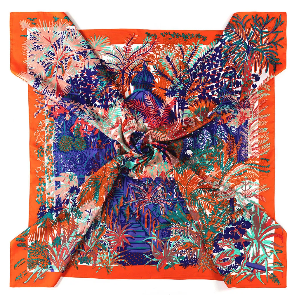 Luxuriant Jungle Print Oversized Square Silk-Twill Scarf - Orange