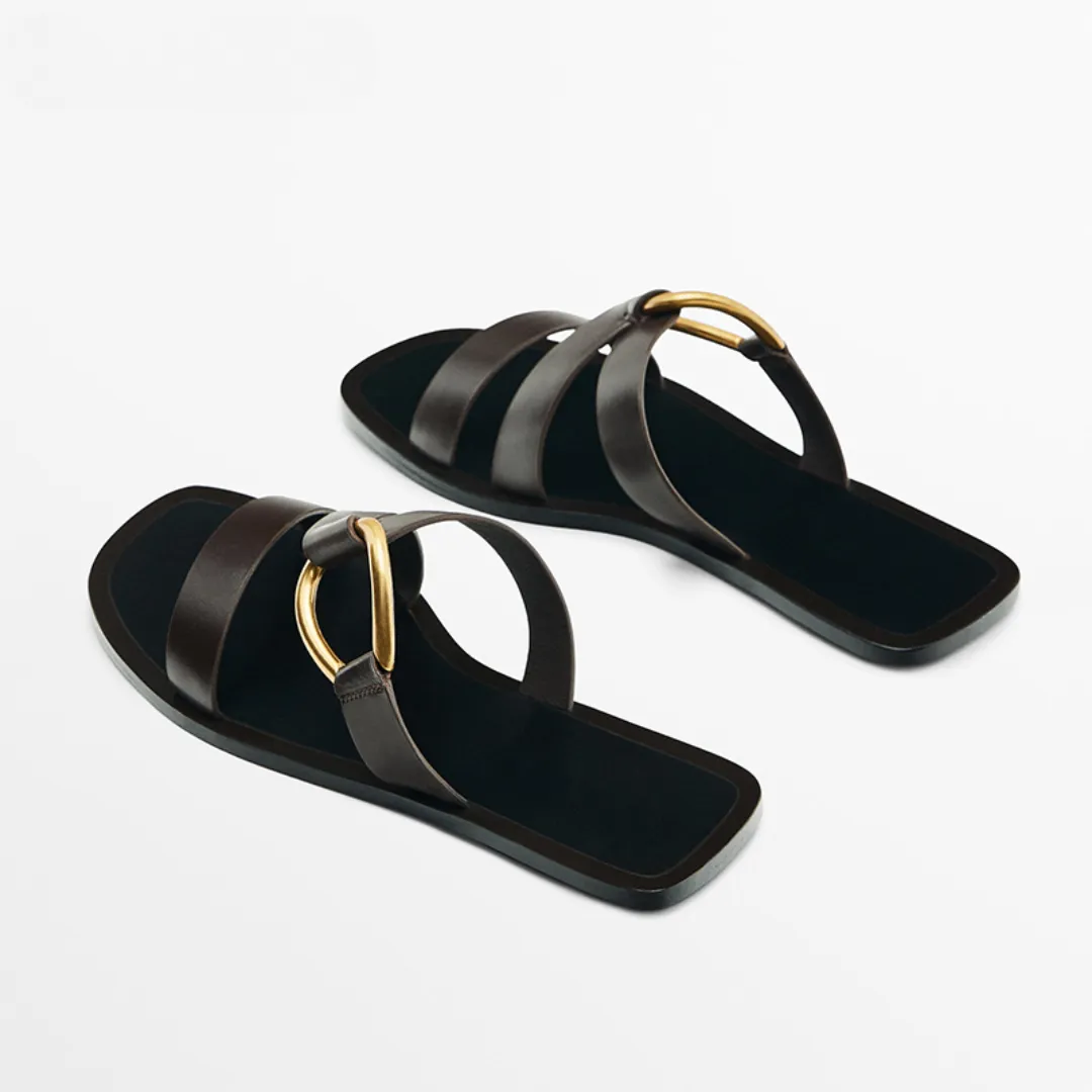 Lyra - Stylish Metal-Ring Trim Flat Sandals for Women