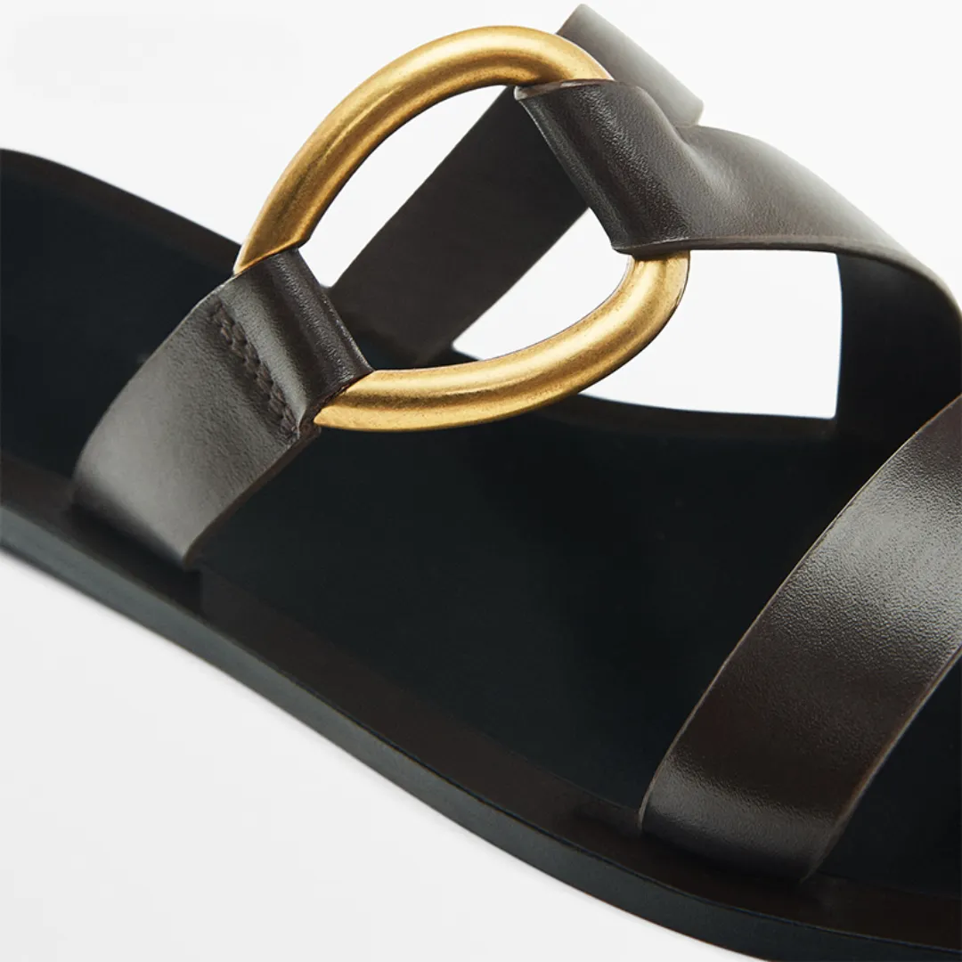 Lyra - Stylish Metal-Ring Trim Flat Sandals for Women