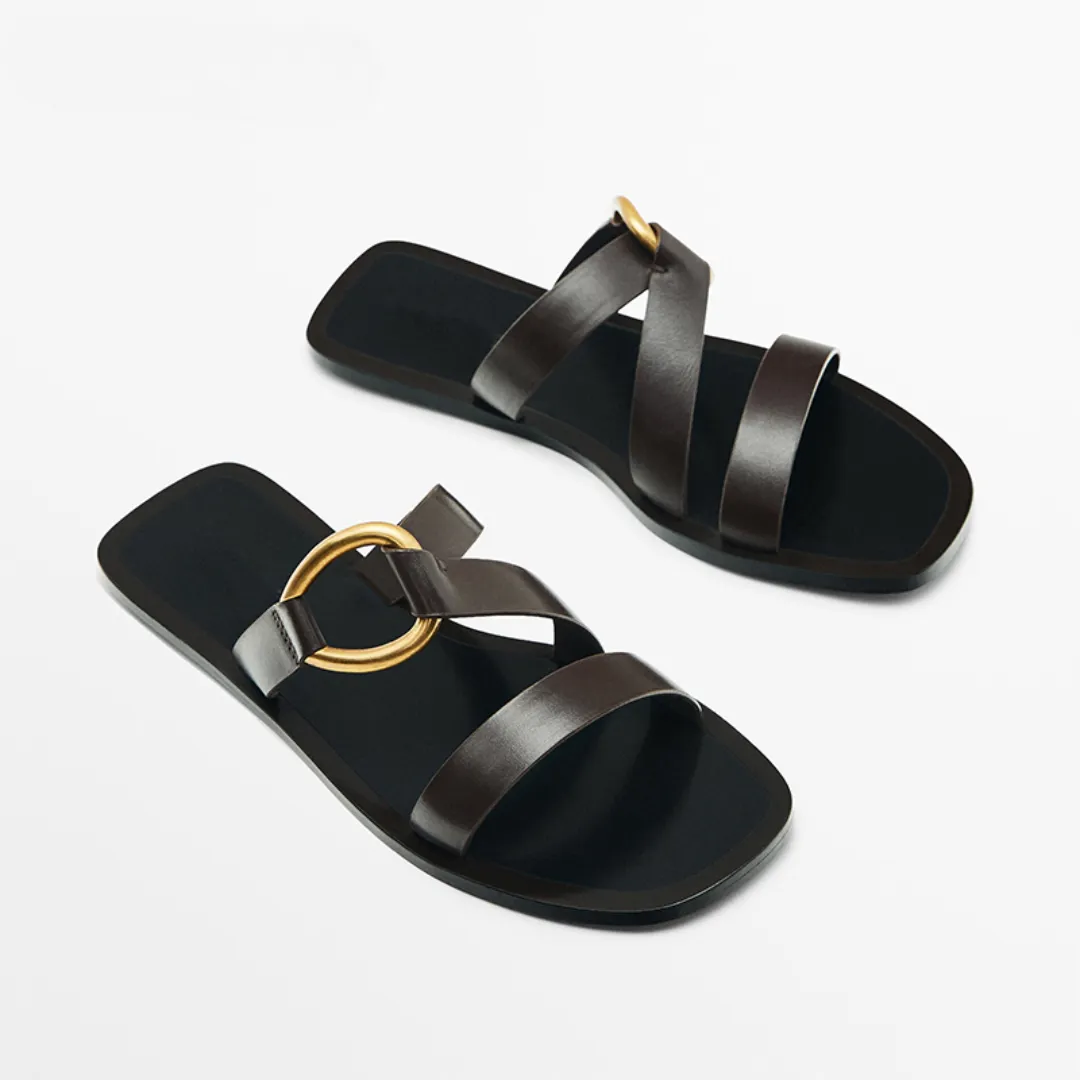 Lyra - Stylish Metal-Ring Trim Flat Sandals for Women